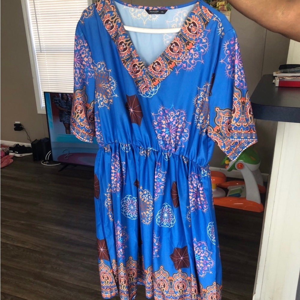 Blue Dress with Colorful Designs